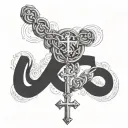 infinite rosary with blessed word written on neck turns tattoo design idea