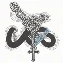 infinite rosary with blessed word written on neck turns tattoo design idea