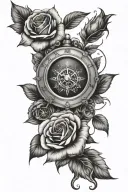 Rose, clock, compass, face tattoo design idea