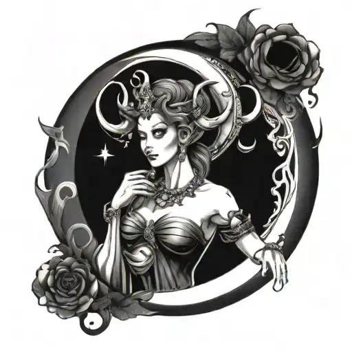 libra demon goddess sexy moon tattoo design idea