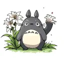 totoro holding an alum Lilly tattoo design idea