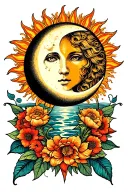 Sun wrapped around moon tattoo design idea