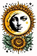Sun wrapped around moon tattoo design idea