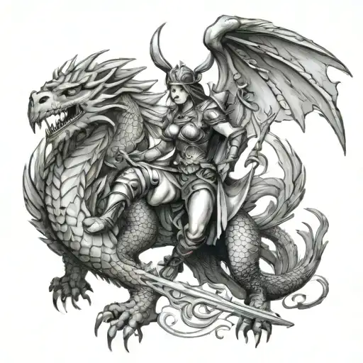 Valkyrie warrior battling a dragon tattoo design idea