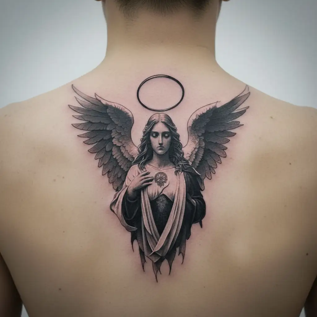 seraphim angel with halo neck tattoo tattoo design idea