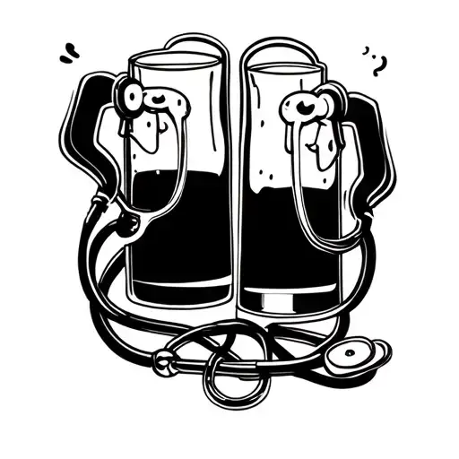 beer and stethoscope friends entwined minimalist tattoo design idea