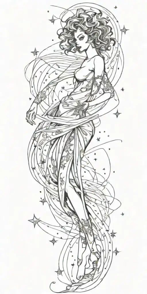 slutty sexy stars swooshing line galaxy  storm tattoo design idea