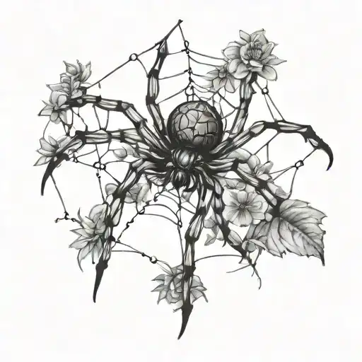 spider building web in native Kentucky plants and flowers tattoo design idea