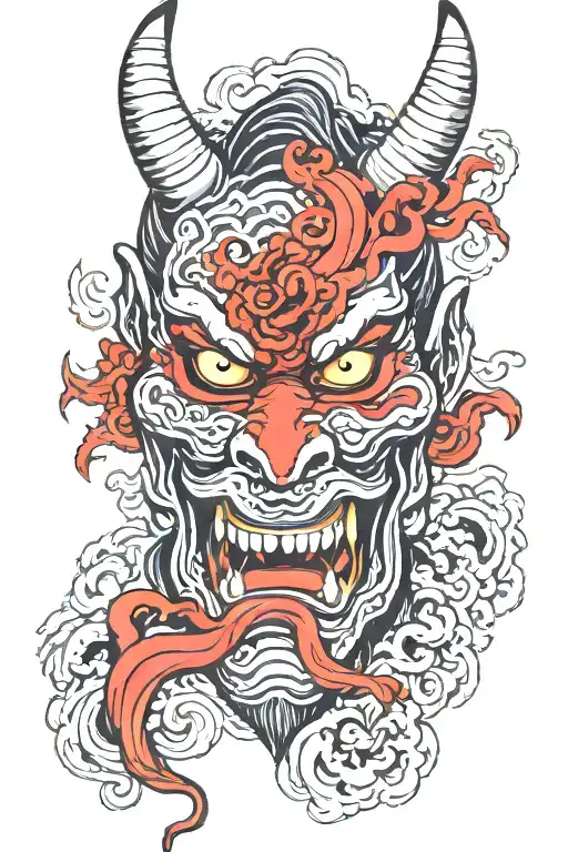 oni demon mask tattoo design idea