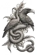 snake and crow tattoo design idea