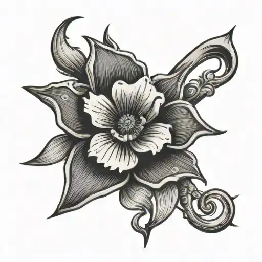Poppy flower and ninja star tattoo design idea