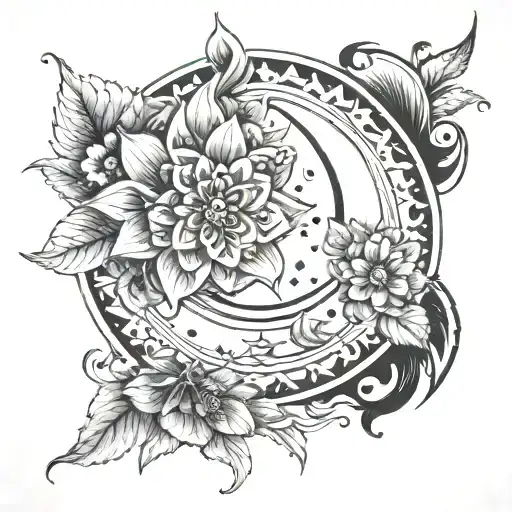 mandala flower and cressent moon merging together tattoo design idea