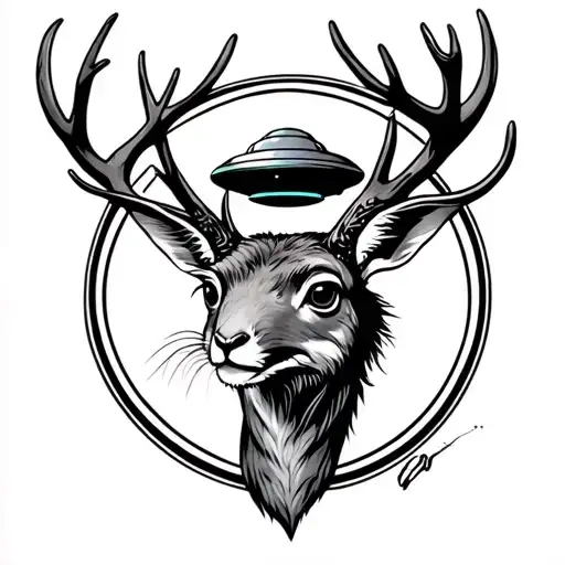 ufo picking up jackalope tattoo design idea