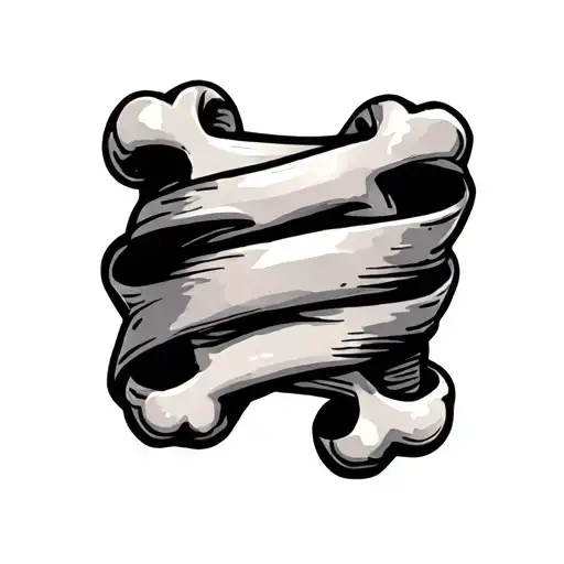 dog bone with banner ribbon wrapped loosely tattoo design idea