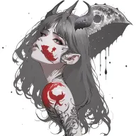demon girl,blood moon phases tattoo design idea
