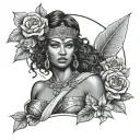 beautiful black women with flowers Greek goddess warrior  tattoo design idea
