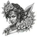 beautiful black women with flowers Greek goddess warrior  tattoo design idea