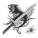 tiger katana sword sakura blossom tattoo design idea