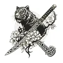 tiger katana sword sakura blossom tattoo design idea