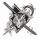 tiger katana sword sakura blossom tattoo design idea