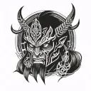 A futuristic cybernetic demon with Norse symbols integrated into its design tattoo design idea