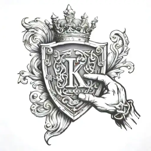 Want a shield with hands holding letters BK with a crown like an offering or like holding it in the palm of Gods hands tattoo design idea