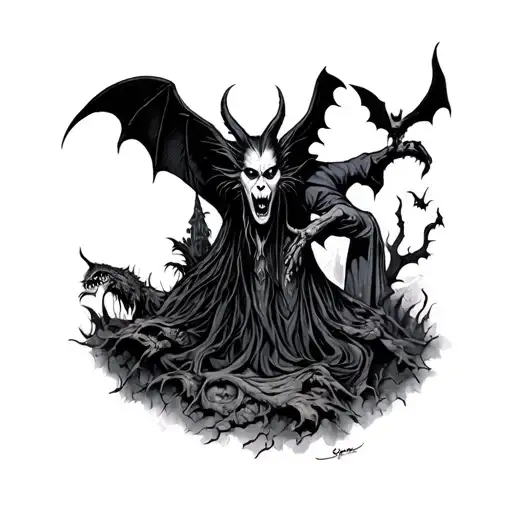 vampires witches werewolves scary scenery tattoo design idea