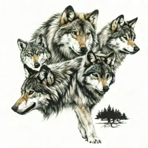 wolf pack tattoo design idea