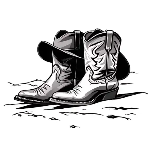 cowboy boots with flat bill hat on side view tattoo design idea