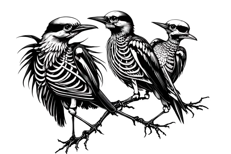 Bird skeletons tattoo design idea