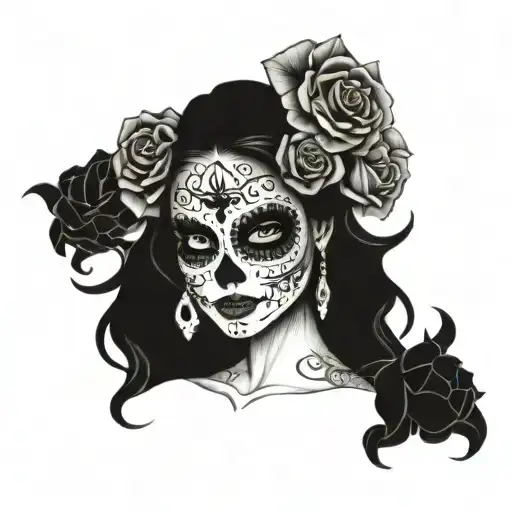 A Dia de los Muertos inspired tattoo of a girl  sugar skull veil tattoo design idea