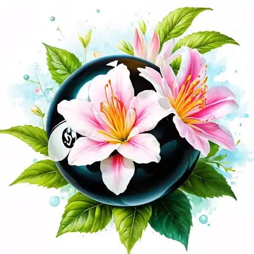 Aquarius and azalea flowers 8 ball tattoo design idea