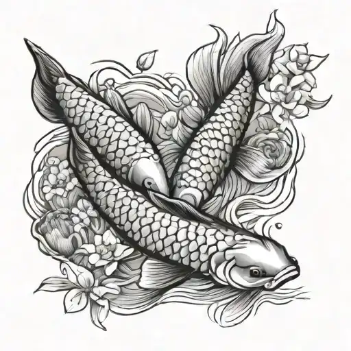 names and birthdays Outdoor themed with 2 koi fish tattoo design idea
