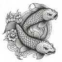 names and birthdays Outdoor themed with 2 koi fish tattoo design idea