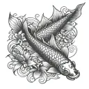 names and birthdays Outdoor themed with 2 koi fish tattoo design idea