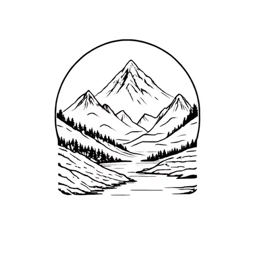 mountain landscape with a stream tattoo design idea