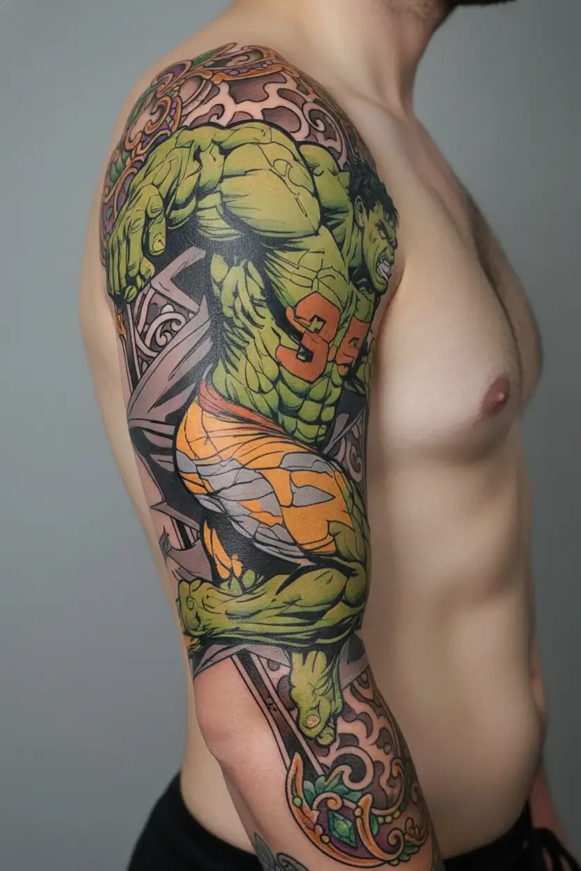 hulk wearing #34 jersey number tattoo design idea