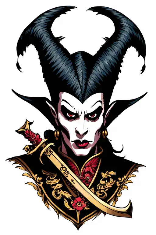 cross between pirates of the Caribbean, malficent, Marine Corps, Los Angeles and St. Louis tattoo design idea