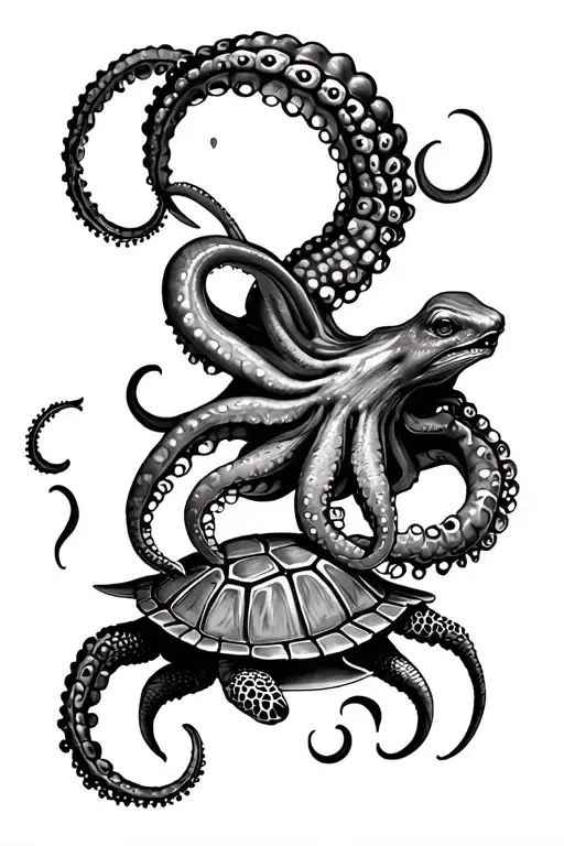 octopus wrapping its tentacles around a turtle tattoo design idea