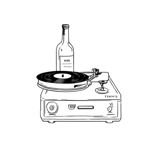 vinyl record player and wine bottle tattoo design idea
