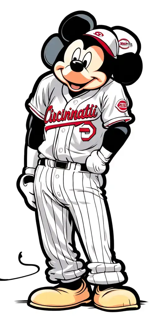 gangster disney mickey character wearing cincinnati reds jersey tattoo design idea