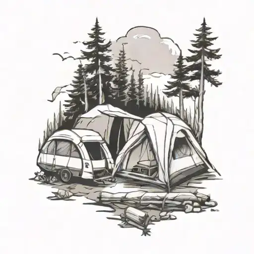 couples tattoo camping and outdoorsy theme tattoo design idea