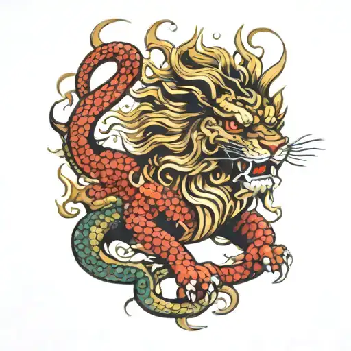 Vietnamese lion dragon tattoo design idea