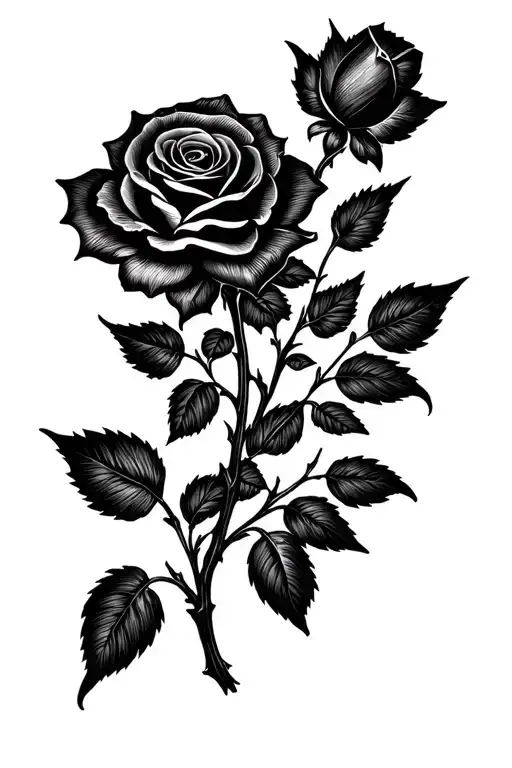 black clover and rose on a black stem tattoo design idea