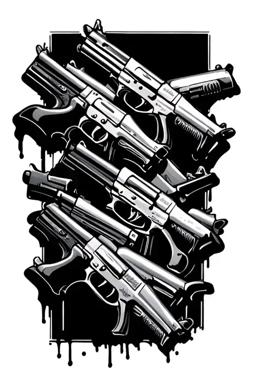 gangster graffiti multiple guns wrapped round tattoo design idea