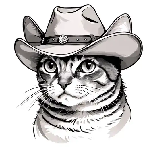 cat with stoned eyes and cowboy hat tattoo design idea