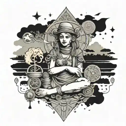 An artistic representation of an introvert embracing their role as a guardian of their own solitude, with vintage elements and metal detecting finds integrated into the design tattoo design idea