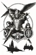 reference to Harry Potter, Lord of the Rings, Attack on Titan, Hunger Games tattoo design idea
