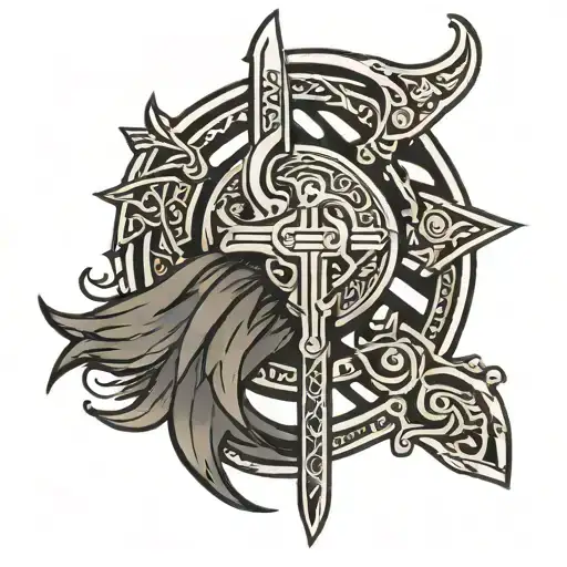 Viking themed symbols. A simple design with no exaggeration. it could be “tyrfing in sword”  a less striped design tattoo design idea