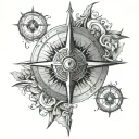 Norse compass surrounded with cybersigilism water tattoo design idea